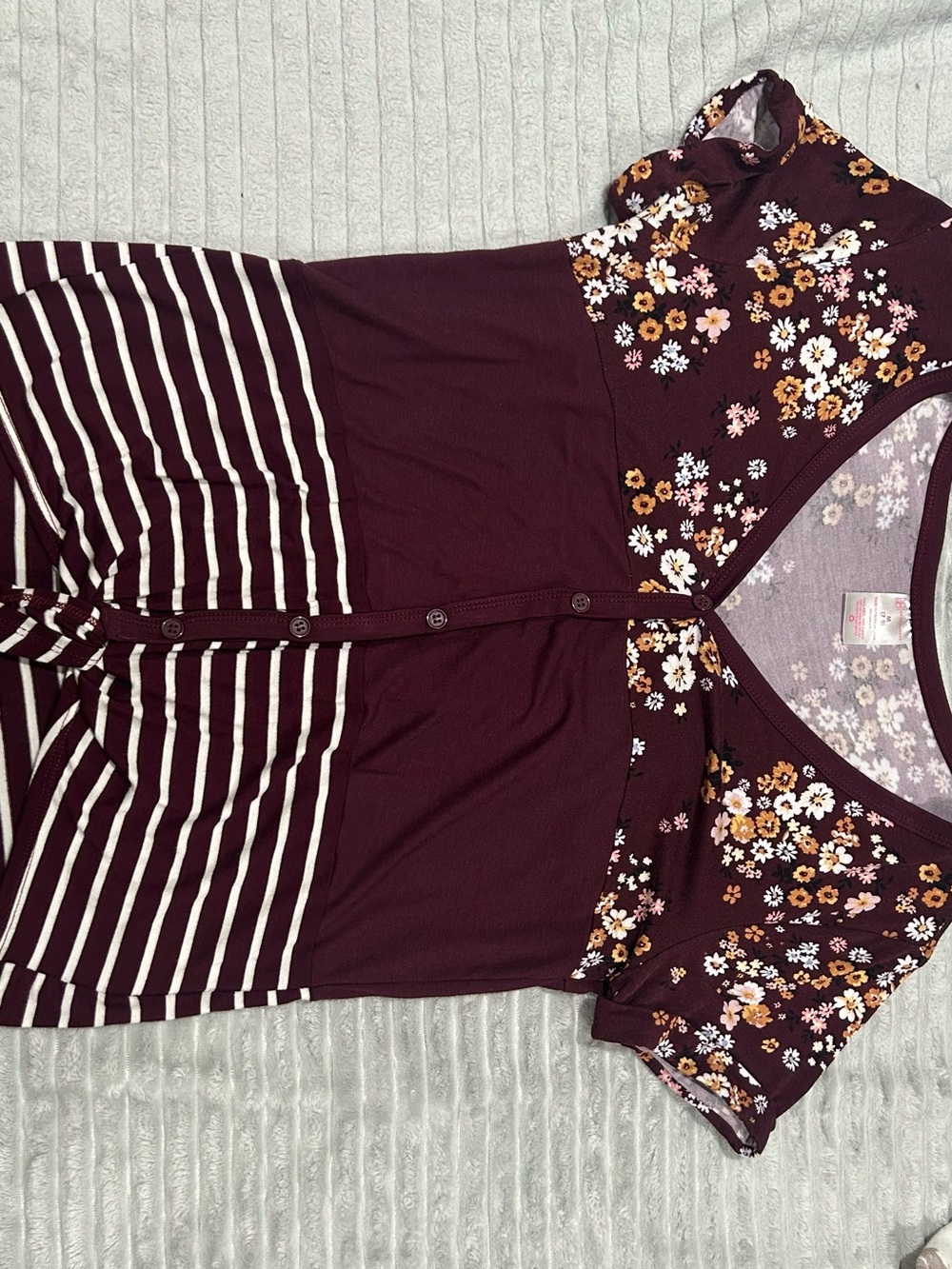 No Boundaries Burgundy Floral & Stripe Button-Front Top